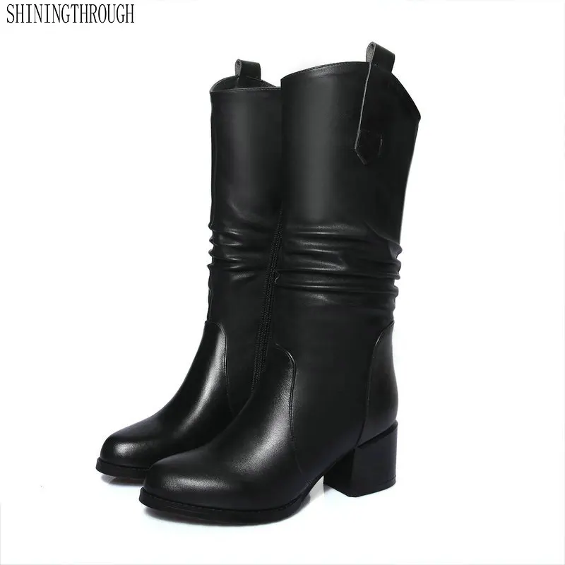

New cow leather women boots 3cm/6cm high heels western boots ladies autumn casual shoes woman large size 43