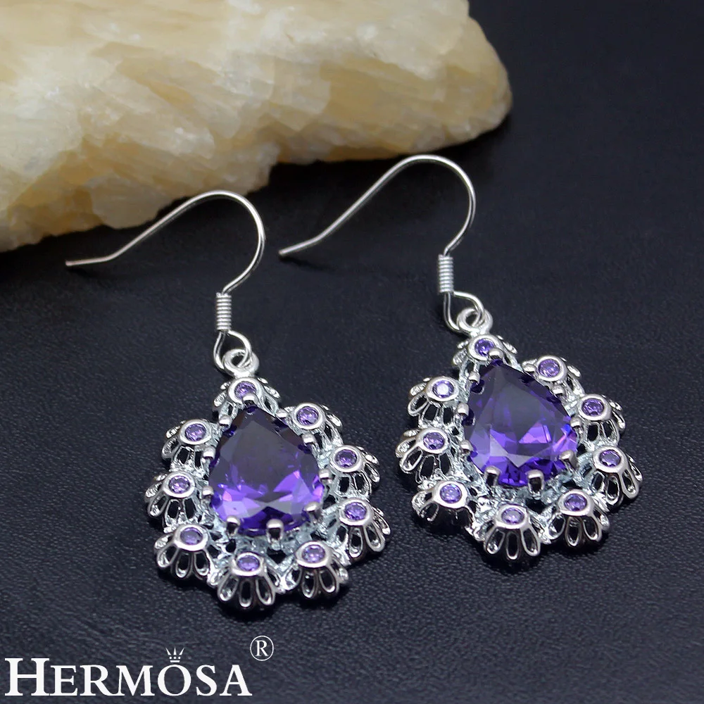

Hermosa Jewelry Charm Fashion Amethysts 925 Sterling Silver Dangle Women Earrings HM784
