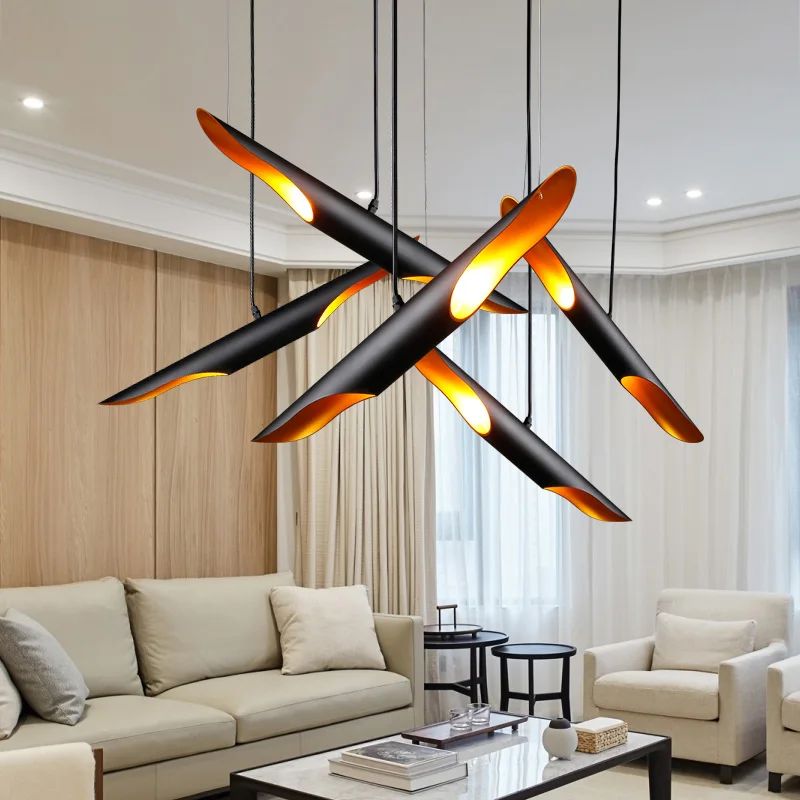 

Modern novelty chandelier art decoration bamboo chandelier black metal E27 lamp restaurant bar bedroom