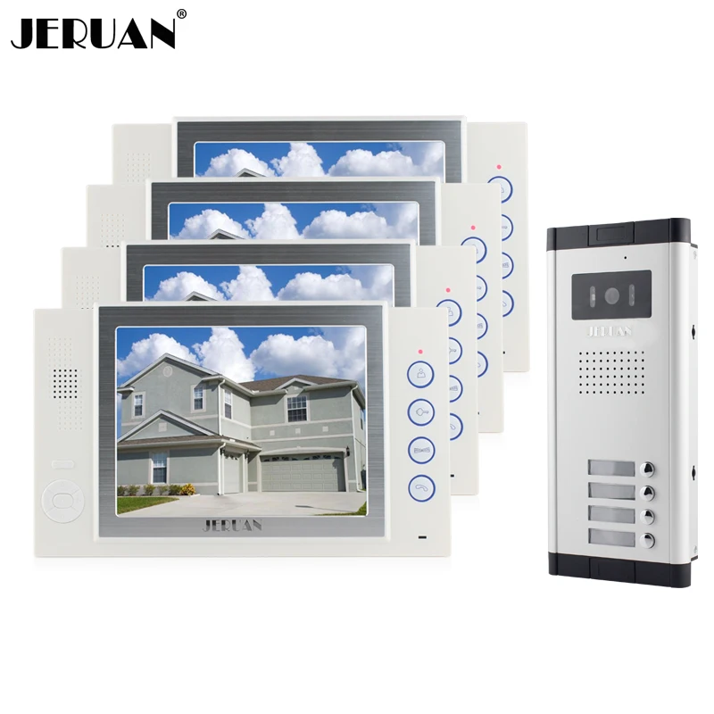 

JERUAN Brand New Apartment Intercom 8`` LCD Video Door Phone Doorbell intercom System for 4 house 1V4+8GB card+free shipping