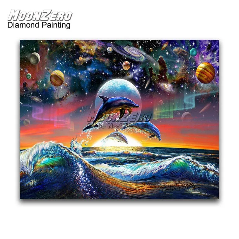 

DIY 5D Full Diamond Painting Embroidery Mosaic Blue Ocean Star Sky Drill Paint Rhinestones Dolphin Cross Stitch Kit