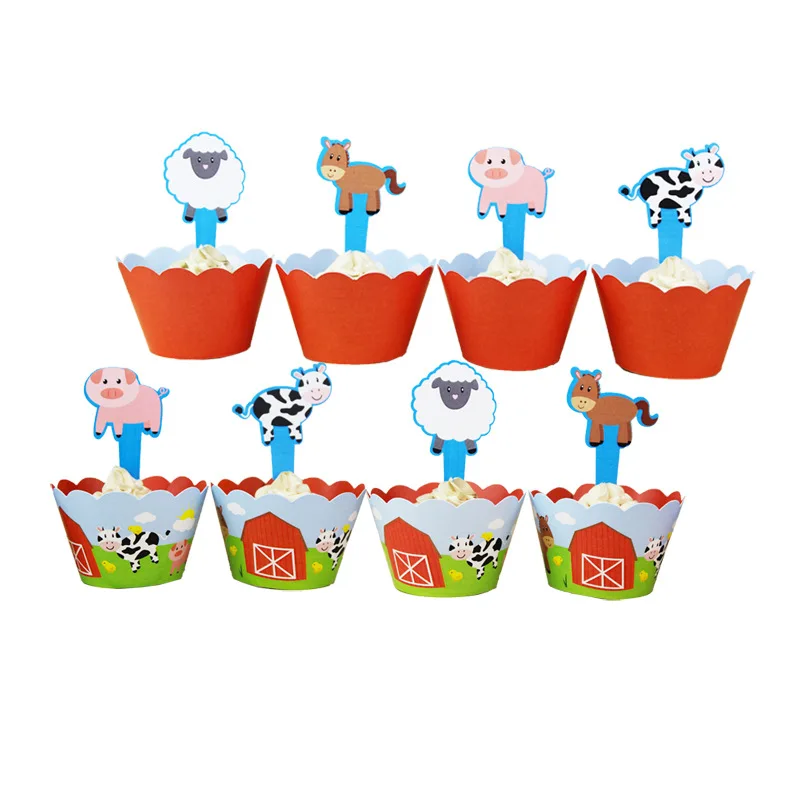 

12set Farm Animals Cows Sheep Shape Cupcake Wrappers Toppers Pick Kids Baby Birthday Party Supplies Wedding Cups Cake Decor