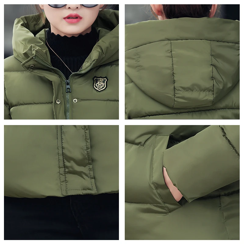 Однотонная Тонкая зимняя куртка с капюшоном женские теплые короткие базовые