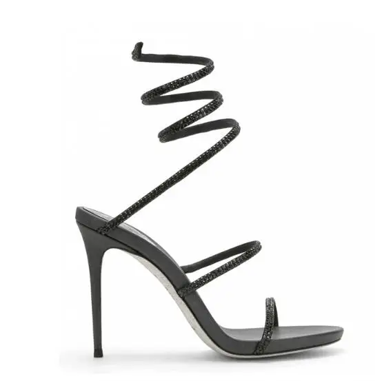 

Carpaton Snake Pattern Cross-strap High heel Sandal 2018 Rome Style Crystal Embellished Thin heels Wedding Shoes Sexy Sandal