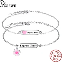 DIY розовый эмаль ребенок Клевер сердце пользовательские браслеты 925 пробы серебряные браслеты для детей девочек персонализированные ювелирные изделия
