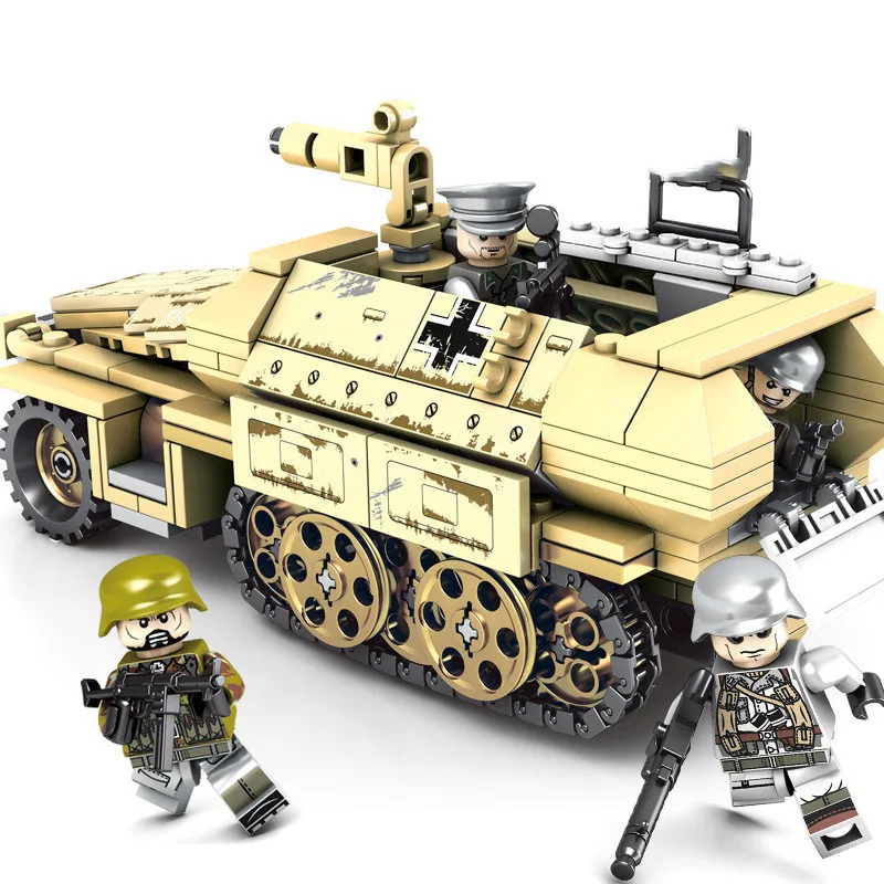 Günstige Kompatibel Legoing WW2 Deutsch Gepanzerte Fahrzeug Block Set Militär Weltkrieg Armee Modell Spielzeug Für Kinder 559 stücke Gepanzerte Auto
