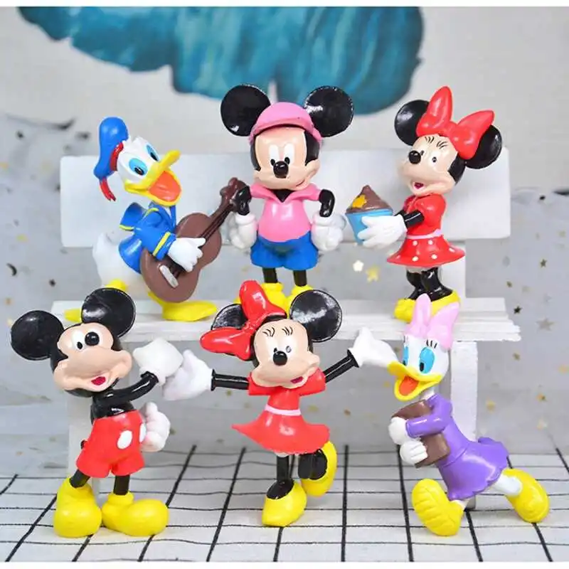 

Disney 6pcs/set Mickey Minnie Mouse Donald Duck Cartoon toys action figures Model doll For Children Gift