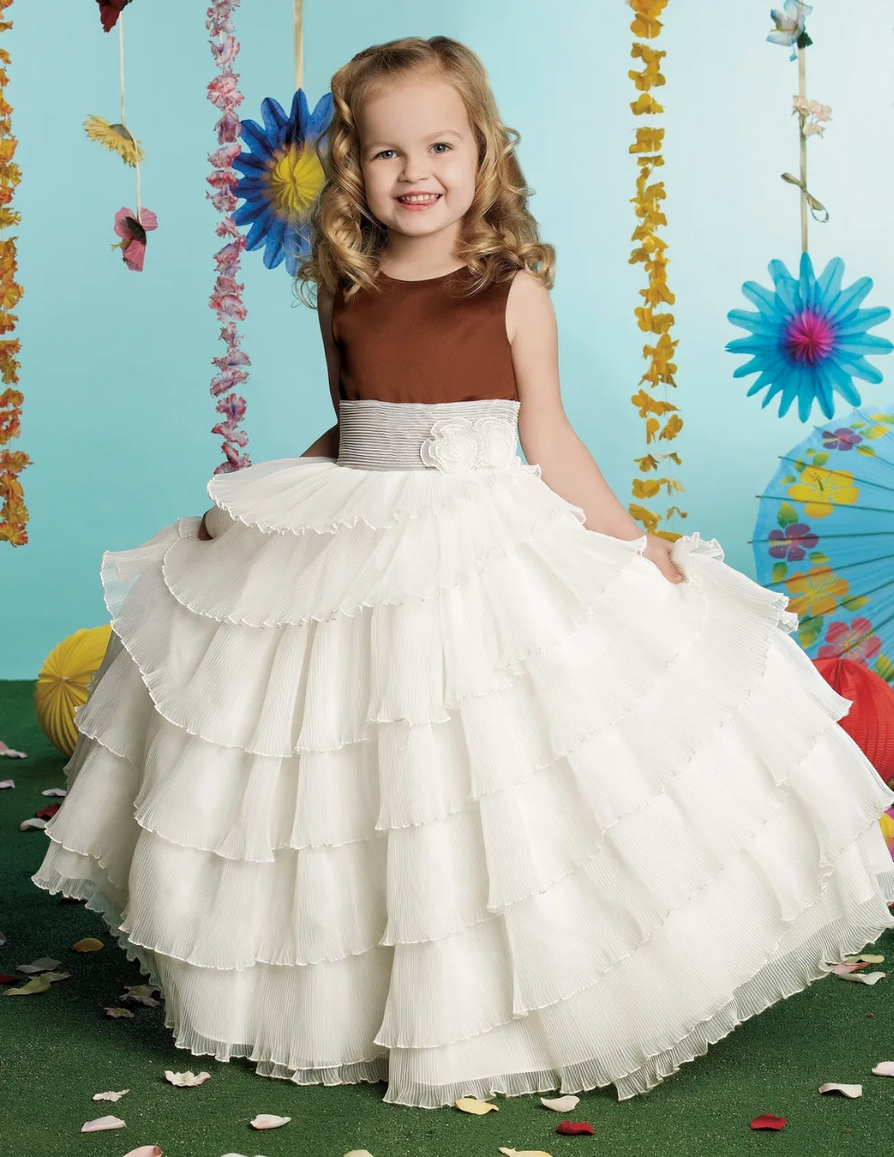 2016 children hit a beauty pageant dress brown and ivory flower girl