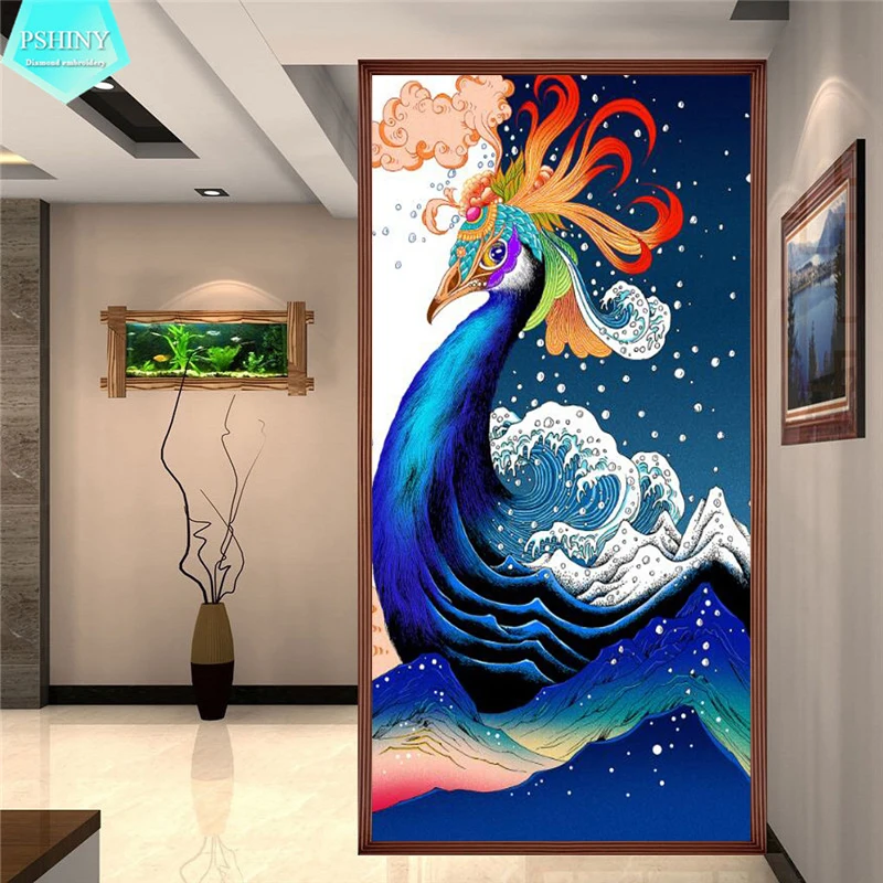 

PSHINY 5D DIY Diamond embroidery sale Mythical Peacock Picture Full Square rhinestone animal diamond painting cross stich