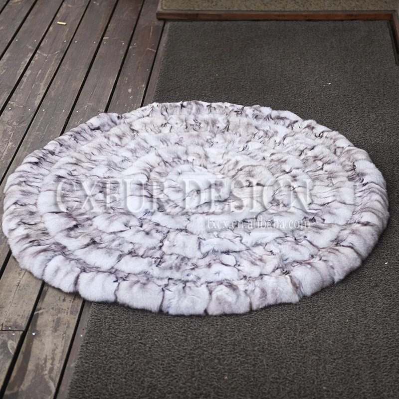 CX D 137A Patchwork Winter Fluffy Fox Fur Round Shaggy Area Rug Round