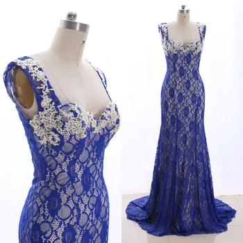 

MACloth Royal Blue Sheath V Neck Floor-Length Long Crystal Lace Prom Dresses Dress M 265321 Clearance