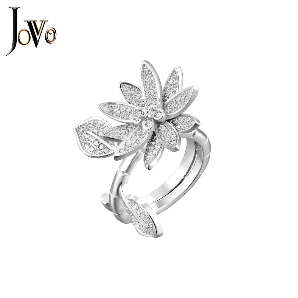 

JOVO silver 925 jewelry Woman Man Silver Ring Couple Personalized Flower and Leaf Changable Finger Rings luxury Wedding Gift