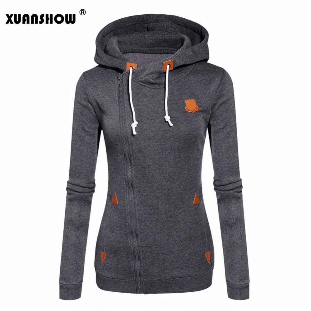 XUANSHOW 2019 женская мода флисовые толстовки с капюшоном яркие цвета одноцветная
