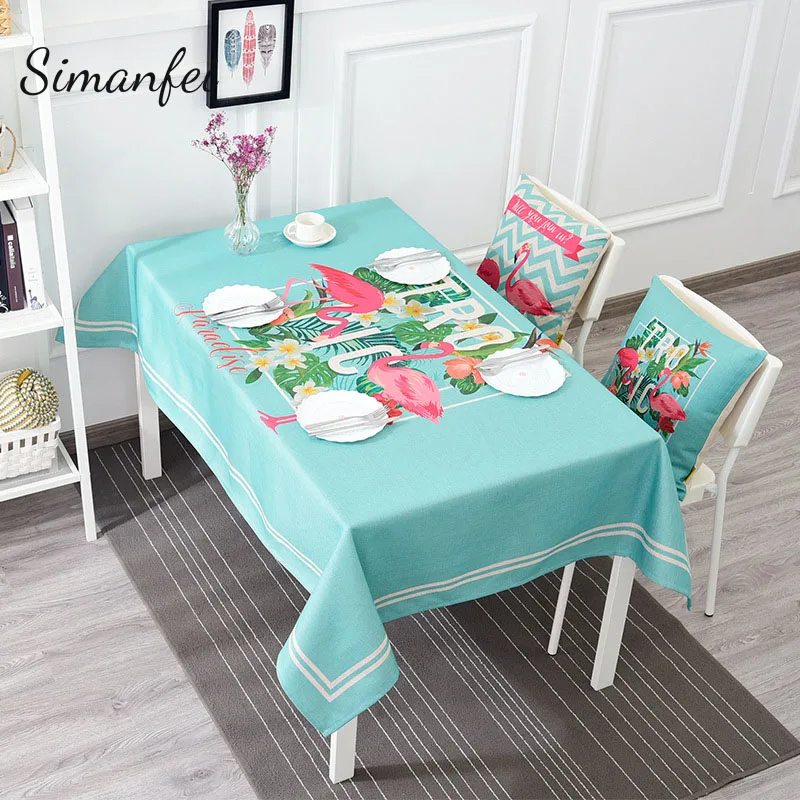 

Simanfei TableCloth 2017 New Flamingos Rural Style Pure Cotton Linen Rectangular Pattern cloths Decorative Kitchen Table Cover