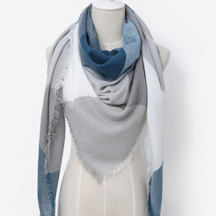Брендовая Дизайнерская обувь Зимний шарф для Для женщин кашемир модные теплые однотонные Треугольники шаль из мягкой шерсти Одеяло dropshippin - Цвет: T02 Blue
