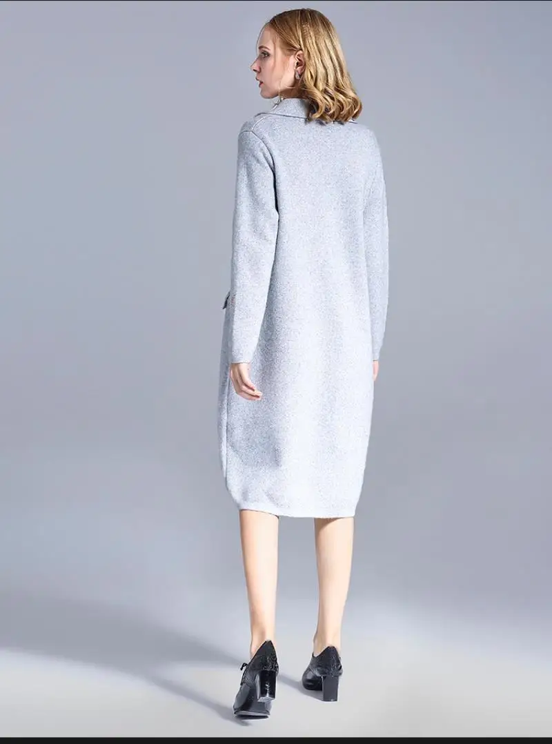 Women Autumn&winter occident new high-quality sweater solid color embroidery velvet Mink hair Wool knit fabric long woolen coat