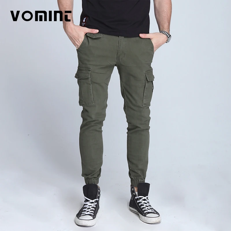  Vomint New men's pants Elastic foot close Skinny Pants Tactical military Men's Cargo Pants Multi-po