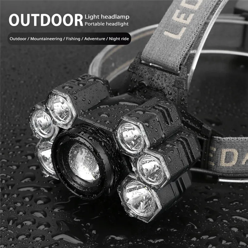 XML T6 LED Headlamp Rechargeable 6 LED Head Light Flashlight Torch Lamp 5 Modes Led Headlight Button Switch Zaklamp 35FY2106