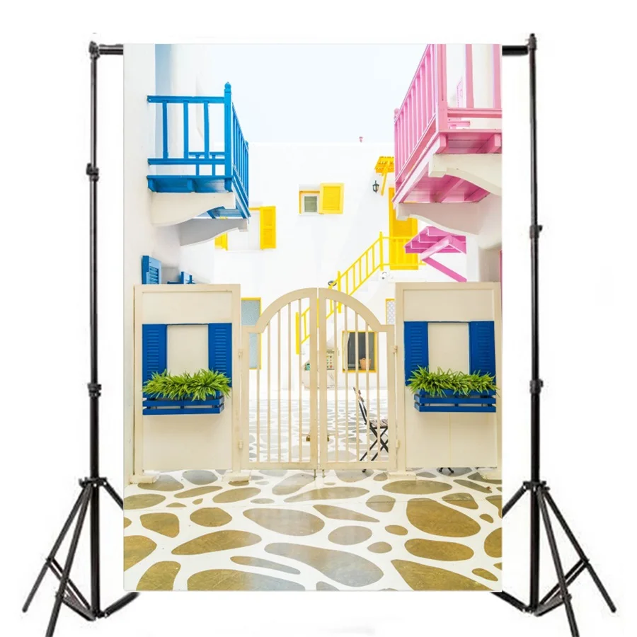 Laeacco Cute Color Garden Gate Scenery Photography Backdrops Vinyl