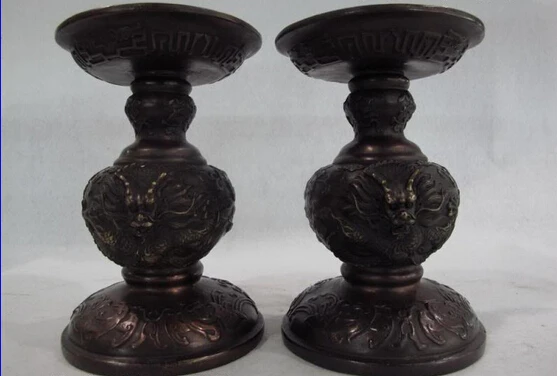 

Collectible bronze lion statue S0080 8 Buddhism Temple Copper Bronze Two Dragon Candlestick candleholder candler Pair (B0413)
