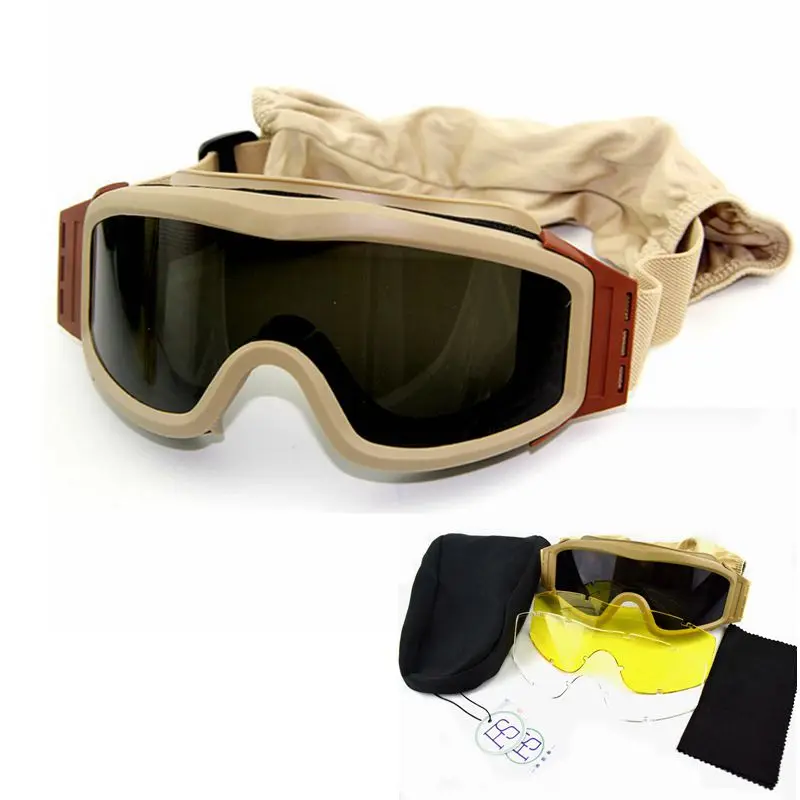 

Sport Sunglasses Outdoor Windproof Protection Glasses Military Eyewear With 3 Lenses Tactical Goggles