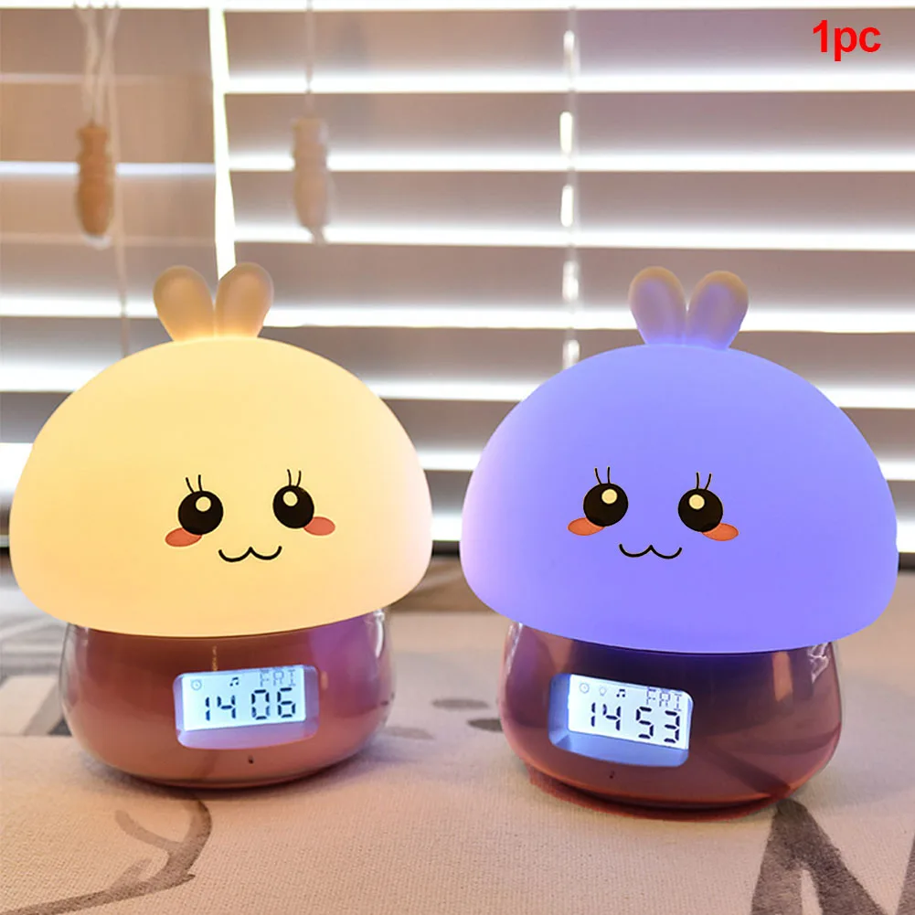 

Led Rabbit Desk Lamp Kids Gift Charging Bedroom Silicone Alarm Clock Night Light With Remote Control Color Changing