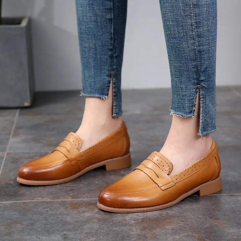 

Retro Women's Shoes 2019 Spring New First Layer Leather Handmade Art Slip Non-slip Fashion Casual Women's Shoes