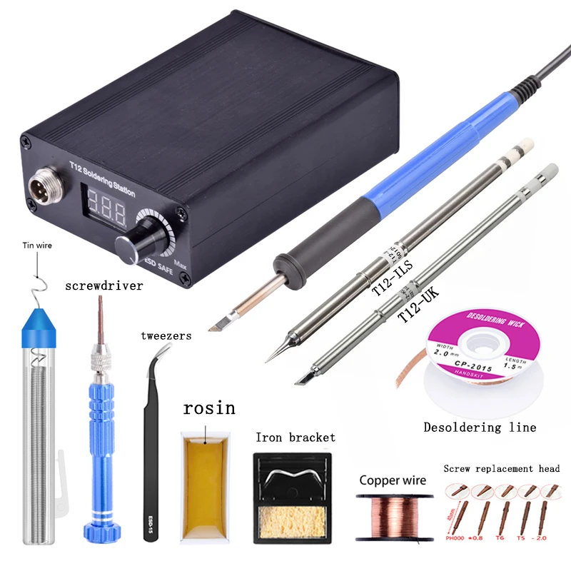 

220V T12 digital soldering iron station temperature controller EU plug + T12 handle and T12-K + solder + soldering iron bracket