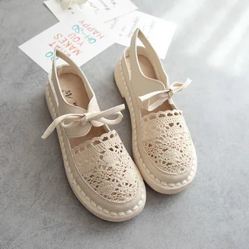 

2019 summer new mesh sandals shallow mouth new fisherman lace flat shoes with Baotou Sen women's shoes