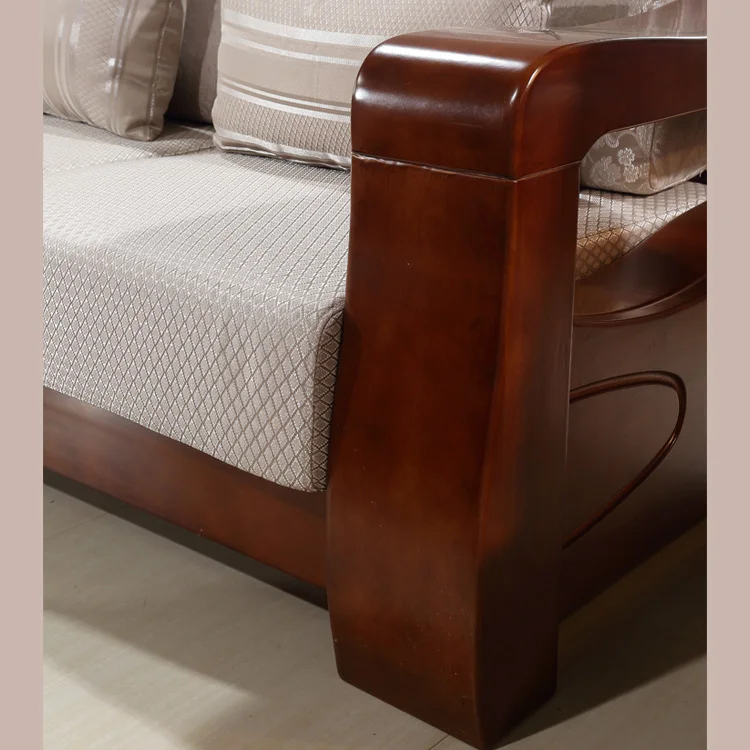 Solid wood sofa modern Chinese style living room Furniture Rubber wood Cloth art Couch Free shipping