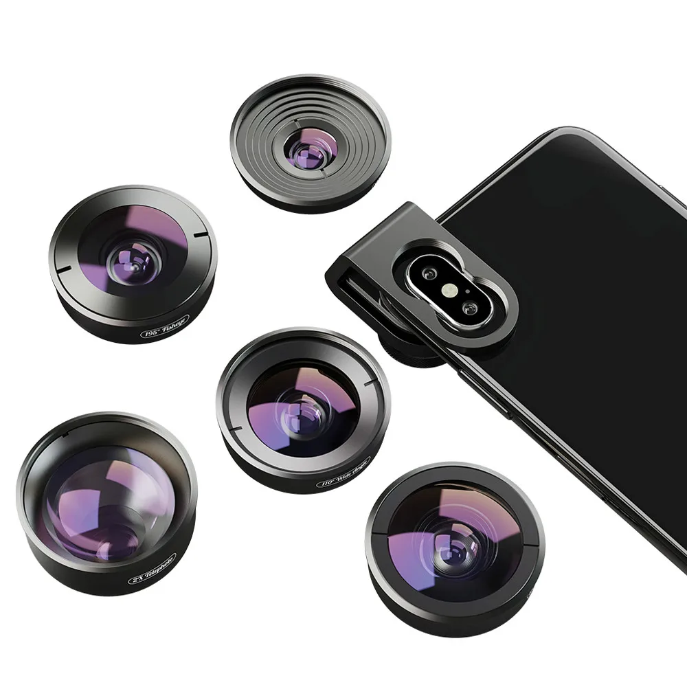 

5 in 1 Camera Phone Lens Kit HD 4K Wide Angle Telescope super Fisheye Macro Phone Lenses for Samsung Xiaomi Huawei Lens