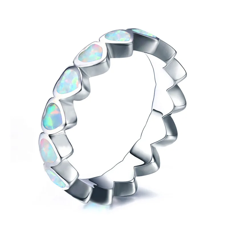 Bamos винтажные обручальные кольца в форме сердца белый/синий огненный опал кольца на палец 925 серебро обручальное кольцо для женщин вечерние ювелирные изделия - Цвет основного камня: White Opal