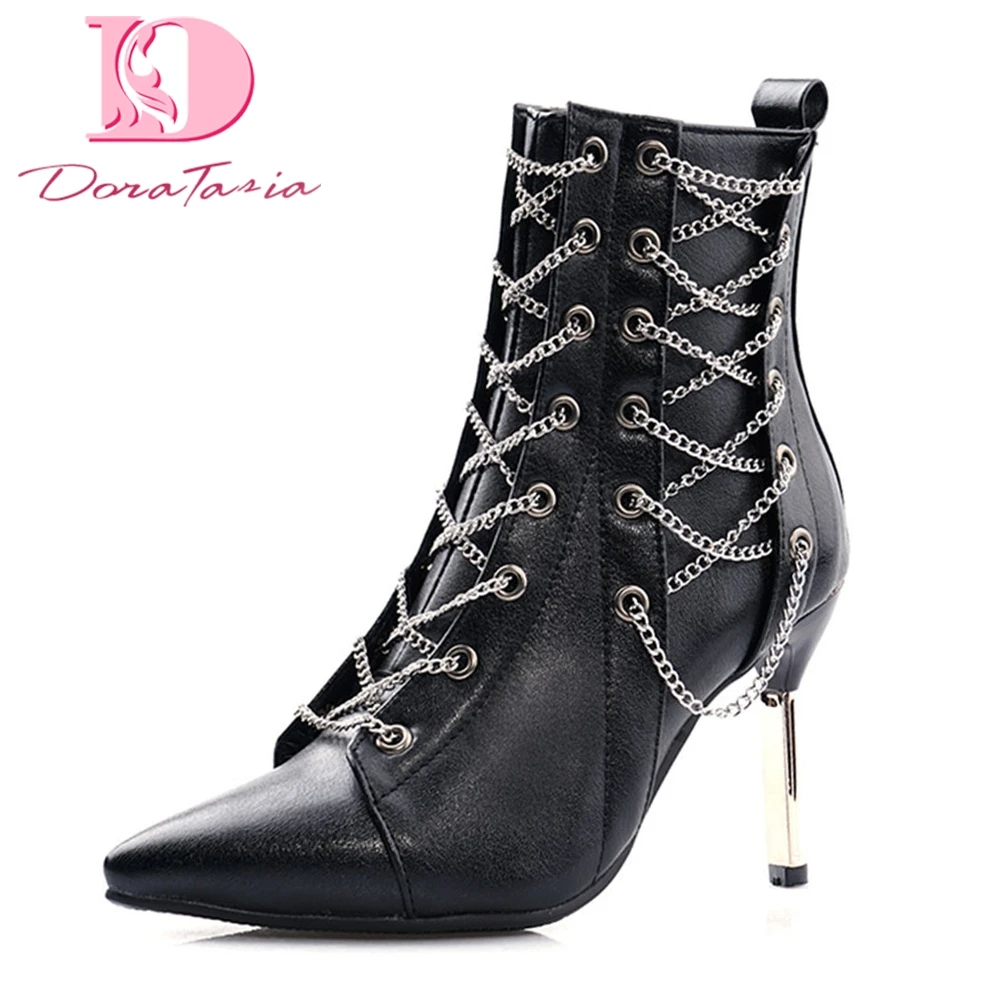 

On Sale Plus Size 32-48 Ladies High Heels Chain Pointed Toe Prom Women Shoes Woman Party Sexy Autumn Winter Ankle Boots