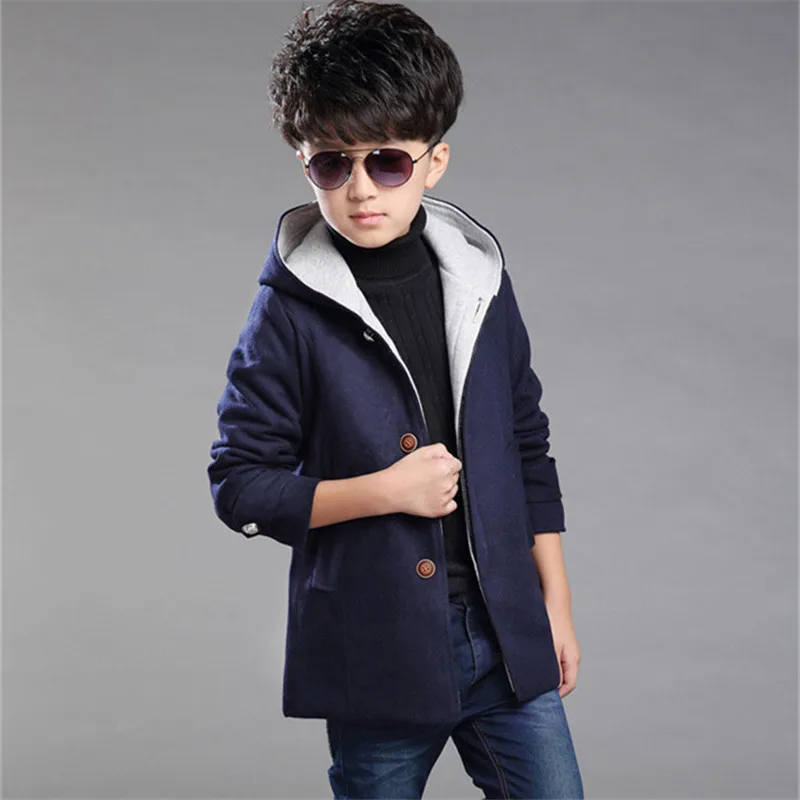 Модное шерстяное пальто для мальчиков; сезон весна-осень; Casaco; детская куртка; детская одежда; повседневная верхняя одежда; infantil; детская одежда - Цвет: Синий