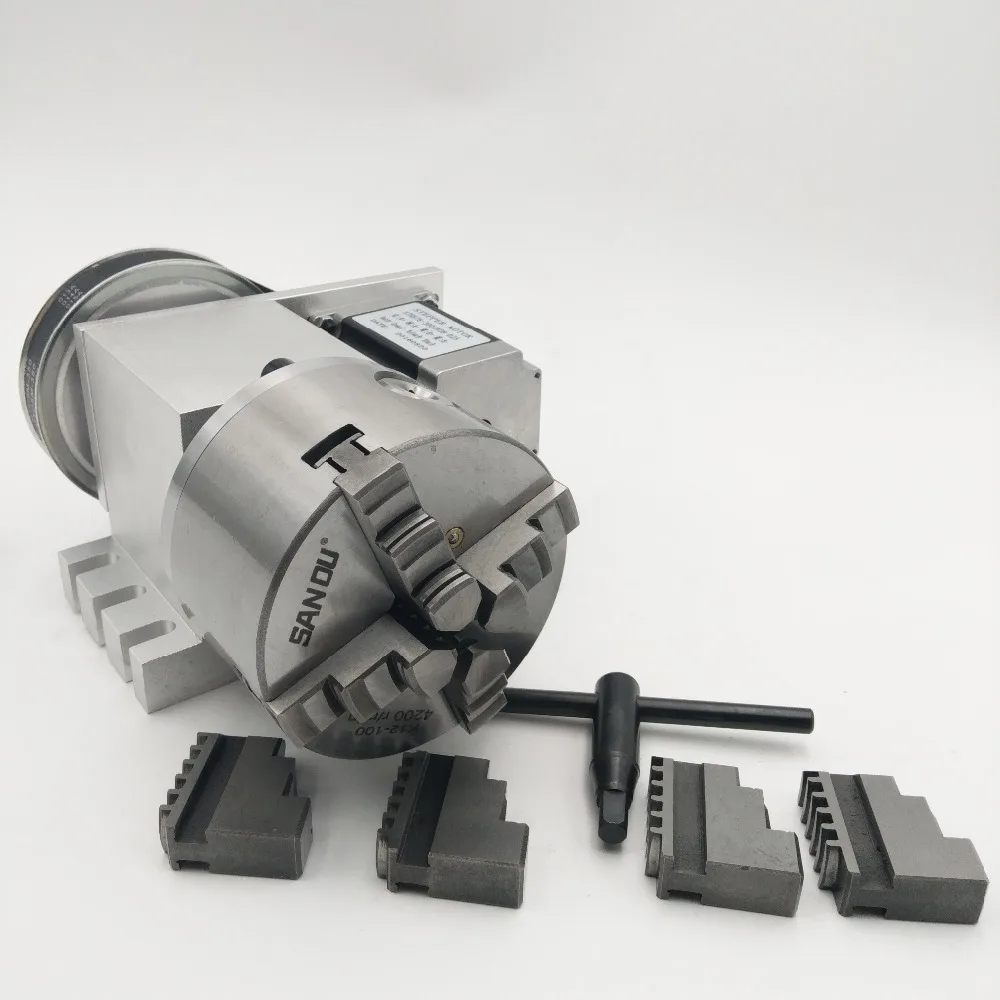 K12 4 Jaw Chuck CNC Rotary Axis 100mm 4th A axis Ratio 61 Hollow Shaft