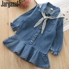 Весеннее джинсовое платье с длинными рукавами; модная блузка для маленьких девочек; платье-рубашка; Повседневное платье для маленьких девочек; одежда; милые платья
