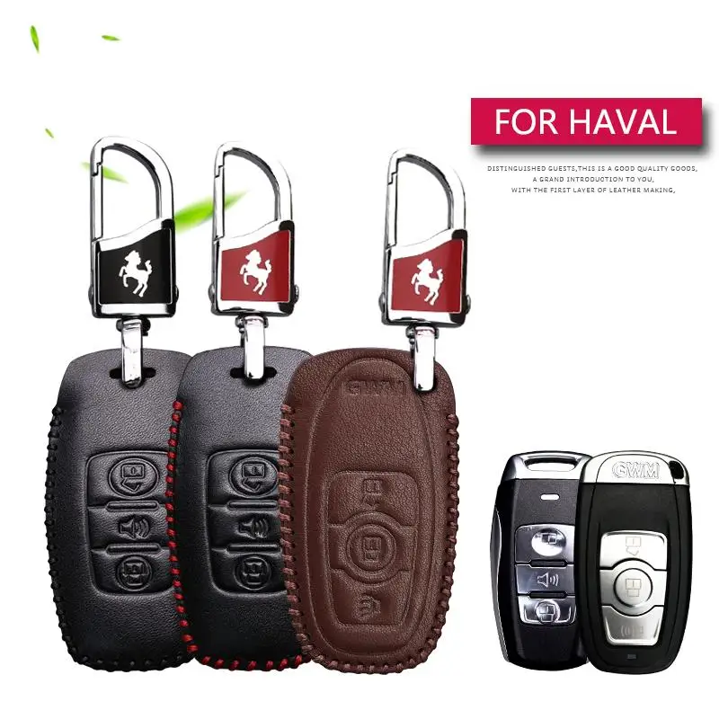 

KUKAKEY Genuine Leather Car Key Cover Case For Great Wall Haval H1 H2 H5 H6 Coupe H7 H8 H9 C50 Hoist With Horse Key Chain