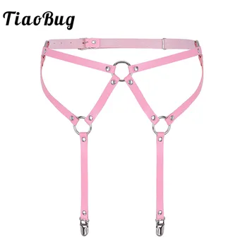 

TiaoBug Unisex PU Leather Waist Harness Metal Rings Garter Belt Hot Sexy Women Men Suspender Bondage Pastel Goth Club Costumes