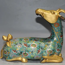 Xd 001415 1" Клеймо Китай Перегородчатой Эмали 24 К Золото Персик Sika Пятнистый Олень Животных Статуя