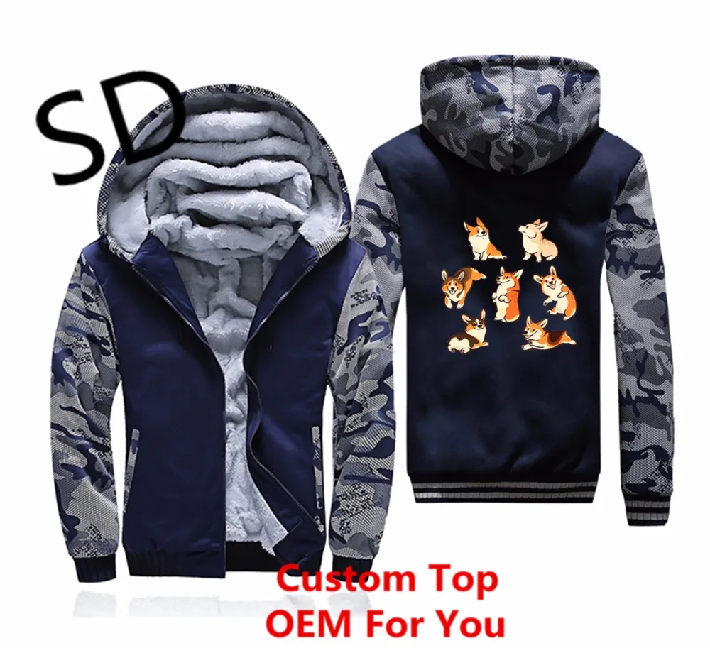 Taille Longues Veste navy Dropshipping Camouflage Gray La Corgies Tops Hoodies D'hiver À Sweat Manteau Hommes Blue Jolly Plus dark Gray Zipper Manches 3d OxawqO1C8