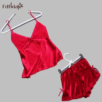 

S-3XL Plus Size sexy women's Lace Silk Satin Pajamas Sets Free Shipping Short Pants Pyjamas Sets V-Neck Pijamas Sets E0974