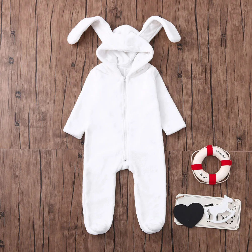 Newborn Toddler Baby Boys Girls Cartoon Bunny Ears Warm Hooded Romper Jumpsuit Casual wear Dropshipping#40