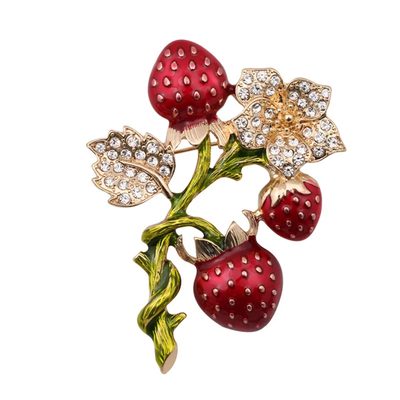 

2019 new European and American vintage jewelry Elegant and fresh Enamel Strawberry flower brooch