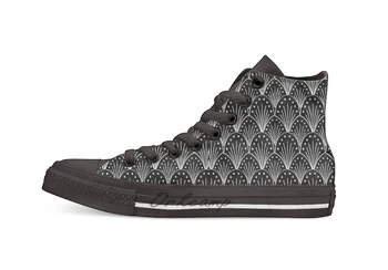 

linocut 20s art deco pattern minimal black and white printmaking art Casual High Top Canvas shoes sneakers For Drop shipping