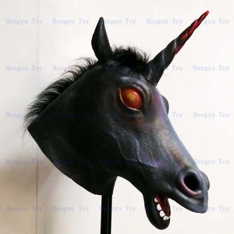 

Top Selling black Latex Realistic Animal Unicorn Head Mask For Adult Haloween Party