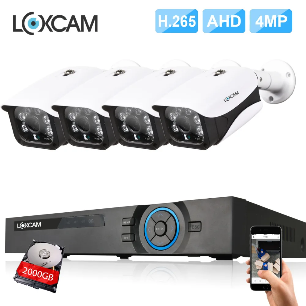 LOXCAM h.265+ 4CH AHD DVR комплект камер видеонаблюдения 4.0MP спектр ночного видения безопасности камера Открытый P2P комплект видеонаблюдения