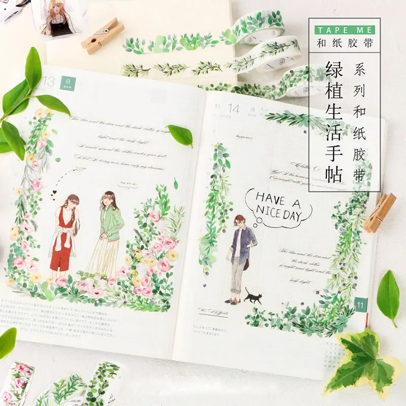 

1 pcs Green plant series 1.5cm-3cm X 7m washi tape children like diy Diary decoration masking tape stationery scrapbooking tools