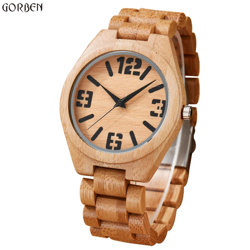 

2017 Gorben Luxury Brand New Wood Watch Men Analog Natural Quartz Movement Big Number Male Wristwatches Clock Relogio Masculino