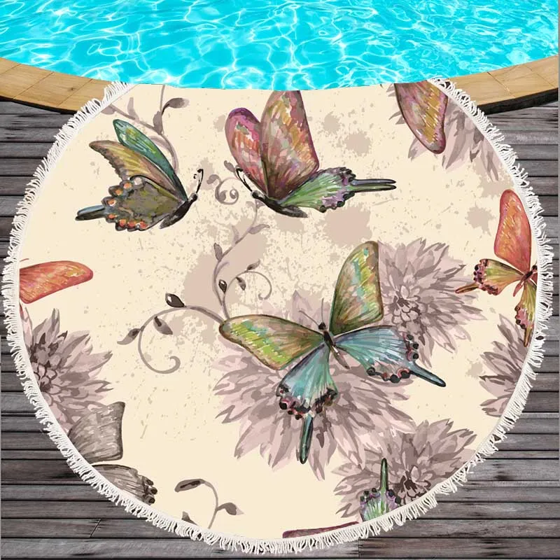 Печать пляжное полотенце бабочки летнее круглое полотенце кисточка гобелен йога коврик одеяло из микрофибры банное полотенце 150 см пляжное полотенце - Цвет: 03