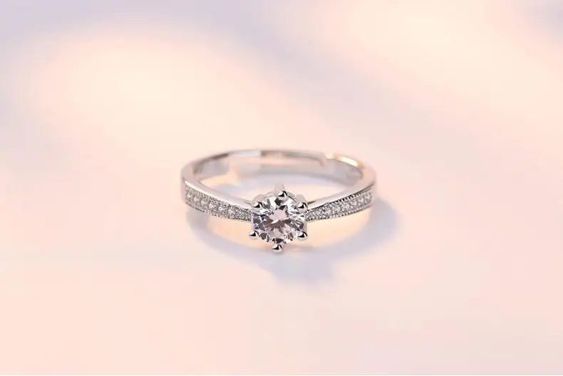 Серебро 925 пробы высококачественный Блестящий Кристалл Регулируемый размер Свадебные кольца на палец для женщин ювелирные изделия оптом подарок